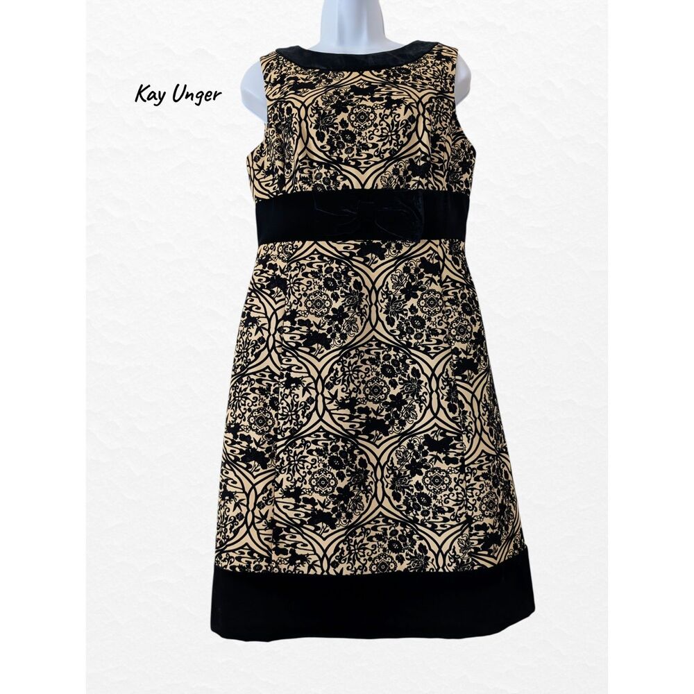 Kay Unger New York Sleeveless Dress Black Cream Bow A-Line Cocktail